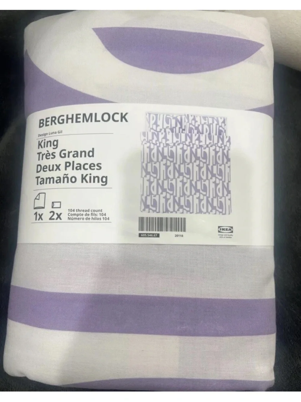 IKEA BERGHEMLOCK King Duvet cover and 2 pillowcases white/lilac NEW